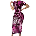 Personalised Maori Romantic Valentine Short Sleeve Bodycon Dress The Hongi Kiss Pink Galaxy