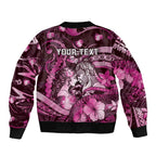 Personalised Maori Romantic Valentine Sleeve Zip Bomber Jacket The Hongi Kiss Pink Galaxy