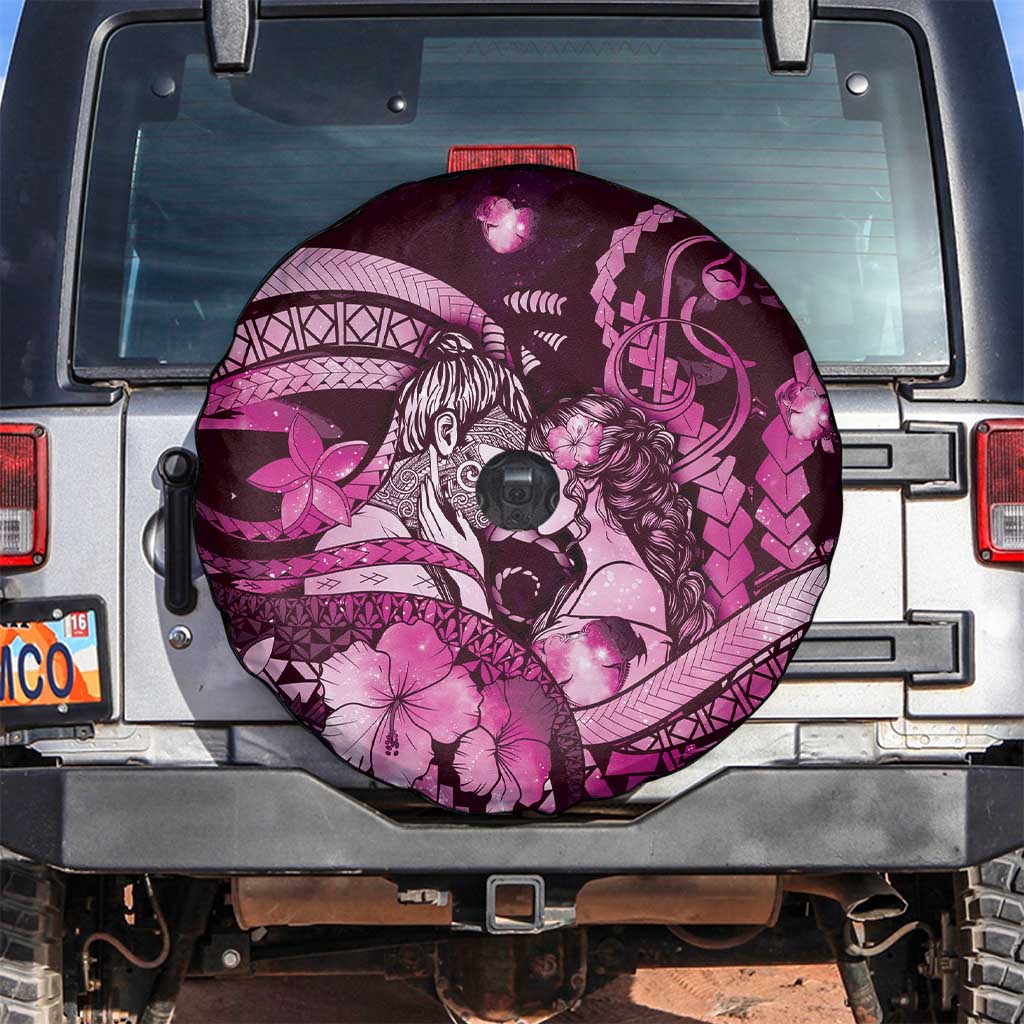 Maori Romantic Valentine Spare Tire Cover The Hongi Kiss Pink Galaxy