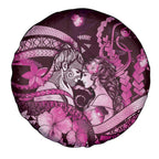Maori Romantic Valentine Spare Tire Cover The Hongi Kiss Pink Galaxy