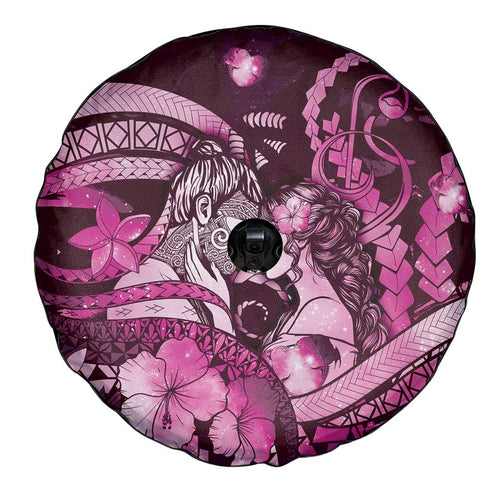 Maori Romantic Valentine Spare Tire Cover The Hongi Kiss Pink Galaxy