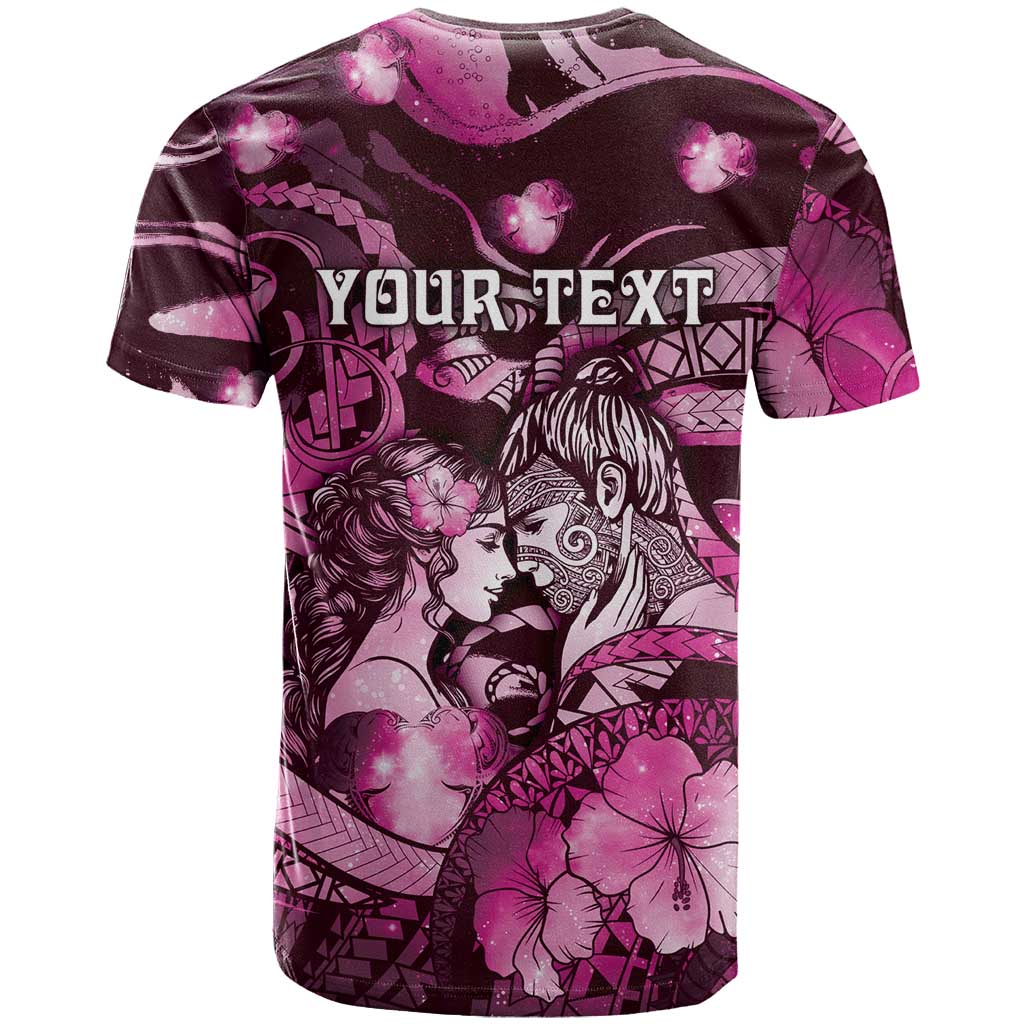 Personalised Maori Romantic Valentine T Shirt The Hongi Kiss Pink Galaxy