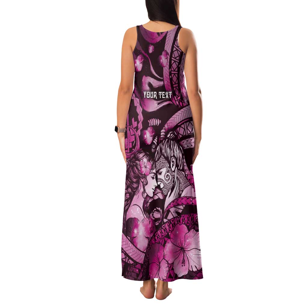 Personalised Maori Romantic Valentine Tank Maxi Dress The Hongi Kiss Pink Galaxy