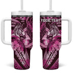 Personalised Maori Romantic Valentine Tumbler With Handle The Hongi Kiss Pink Galaxy