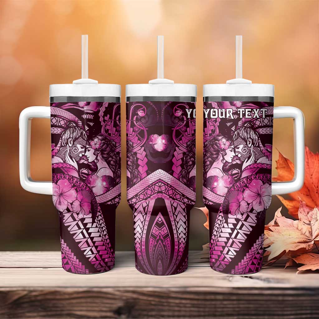 Personalised Maori Romantic Valentine Tumbler With Handle The Hongi Kiss Pink Galaxy