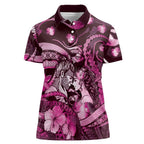 Personalised Maori Romantic Valentine Women Polo Shirt The Hongi Kiss Pink Galaxy