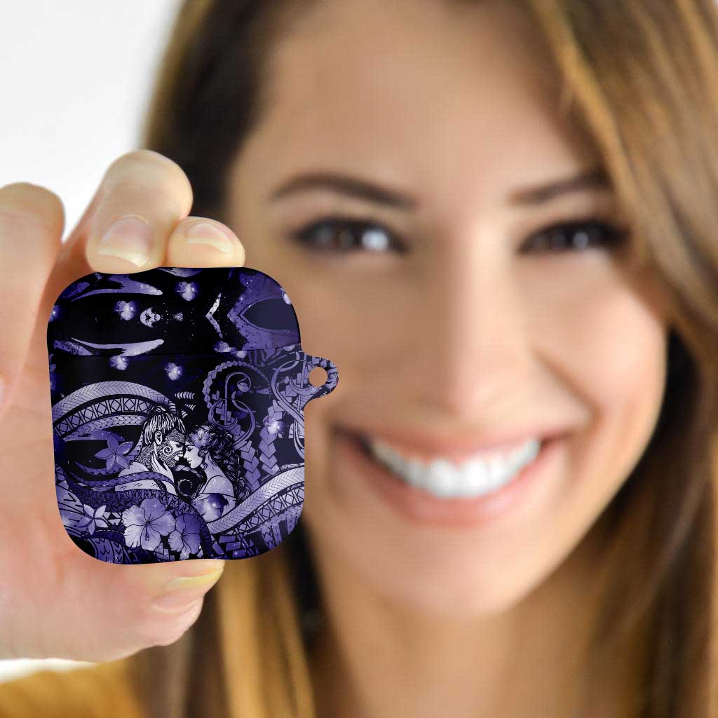 Maori Romantic Valentine AirPods Case The Hongi Kiss Purple Galaxy