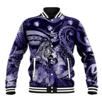 Personalised Maori Romantic Valentine Baseball Jacket The Hongi Kiss Purple Galaxy