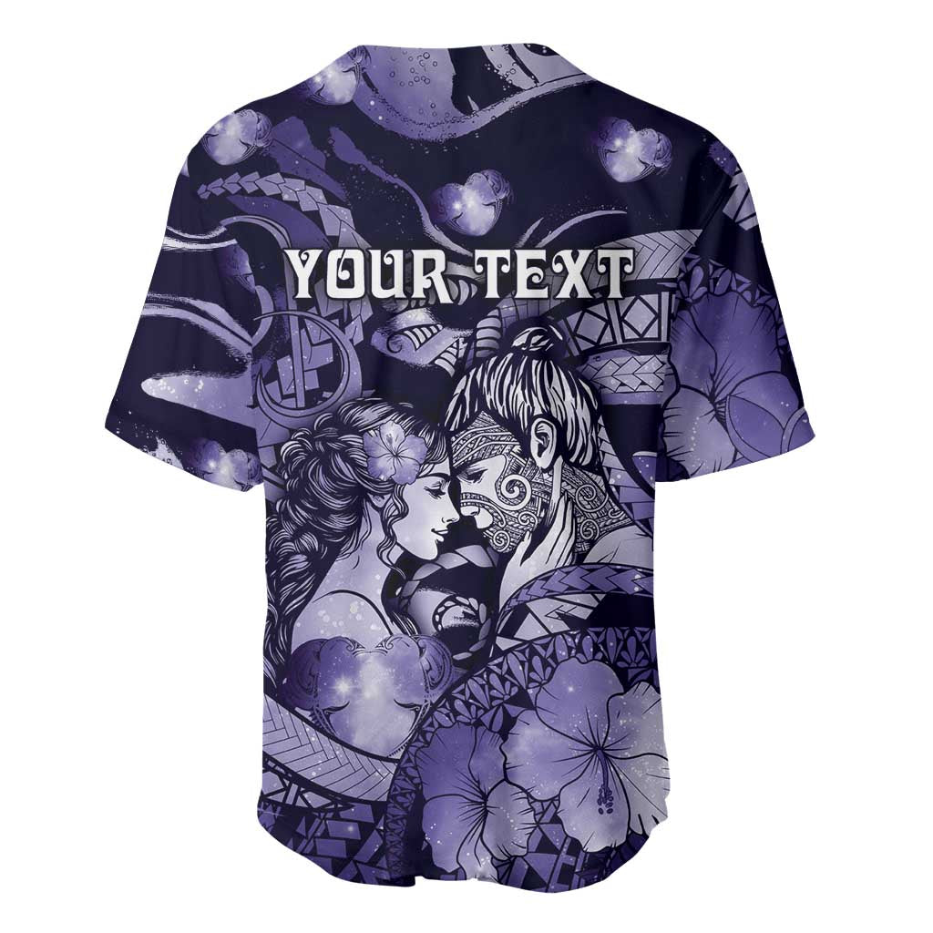 Personalised Maori Romantic Valentine Baseball Jersey The Hongi Kiss Purple Galaxy