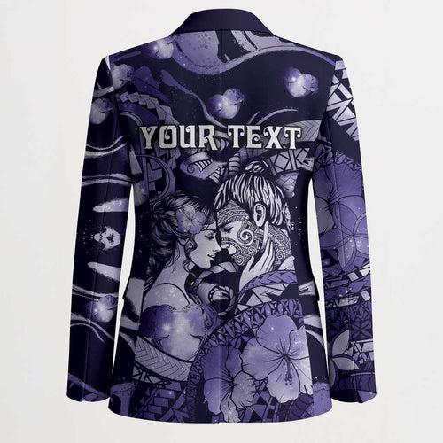 Personalised Maori Romantic Valentine Blazer The Hongi Kiss Purple Galaxy