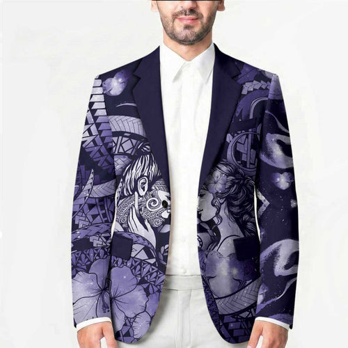 Personalised Maori Romantic Valentine Blazer The Hongi Kiss Purple Galaxy