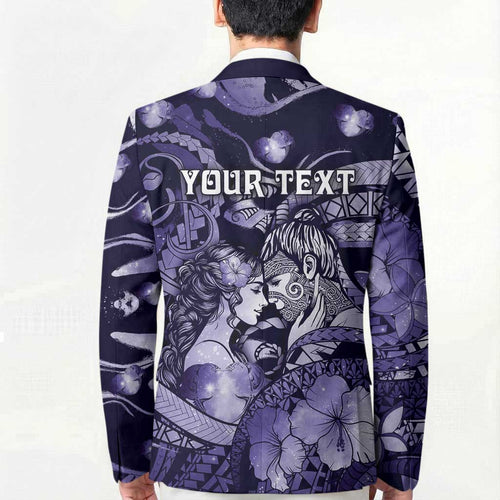 Personalised Maori Romantic Valentine Blazer The Hongi Kiss Purple Galaxy
