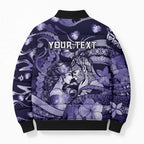 Personalised Maori Romantic Valentine Bomber Puffer Jacket The Hongi Kiss Purple Galaxy