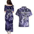 Personalised Maori Romantic Valentine Couples Matching Puletasi and Hawaiian Shirt The Hongi Kiss Purple Galaxy