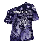 Personalised Maori Romantic Valentine Cross Shoulder Shirt The Hongi Kiss Purple Galaxy