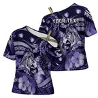 Personalised Maori Romantic Valentine Cross Shoulder Shirt The Hongi Kiss Purple Galaxy
