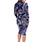 Personalised Maori Romantic Valentine Family Matching Long Sleeve Bodycon Dress and Hawaiian Shirt The Hongi Kiss Purple Galaxy