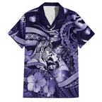 Personalised Maori Romantic Valentine Family Matching Mermaid Dress and Hawaiian Shirt The Hongi Kiss Purple Galaxy
