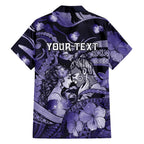 Personalised Maori Romantic Valentine Family Matching Off The Shoulder Long Sleeve Dress and Hawaiian Shirt The Hongi Kiss Purple Galaxy