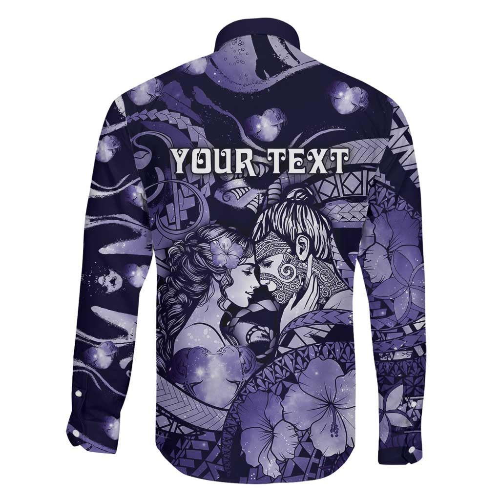 Personalised Maori Romantic Valentine Family Matching Off Shoulder Maxi Dress and Hawaiian Shirt The Hongi Kiss Purple Galaxy