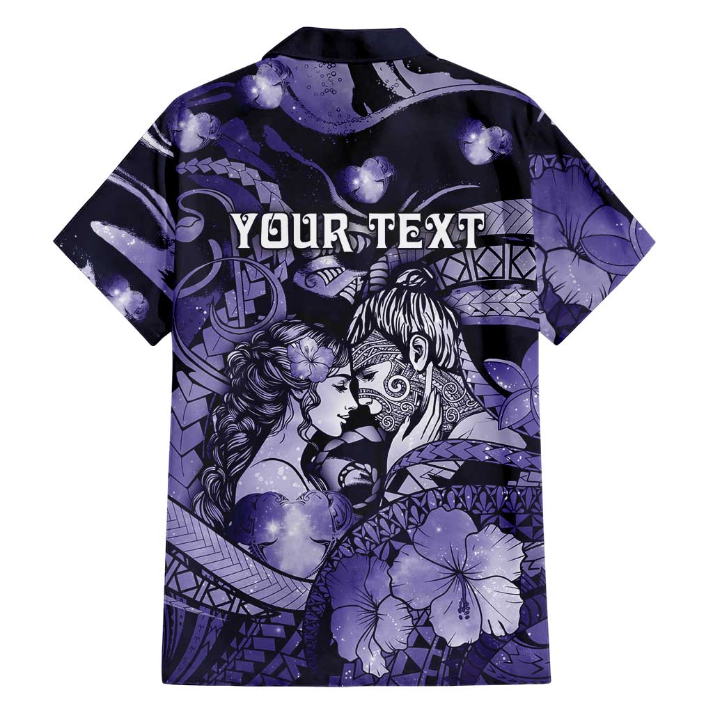 Personalised Maori Romantic Valentine Family Matching Off Shoulder Short Dress and Hawaiian Shirt The Hongi Kiss Purple Galaxy
