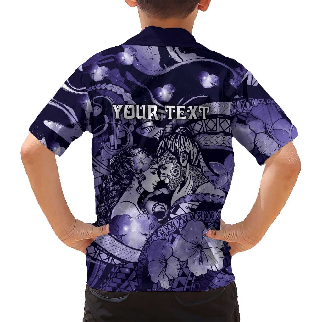 Personalised Maori Romantic Valentine Family Matching Puletasi and Hawaiian Shirt The Hongi Kiss Purple Galaxy