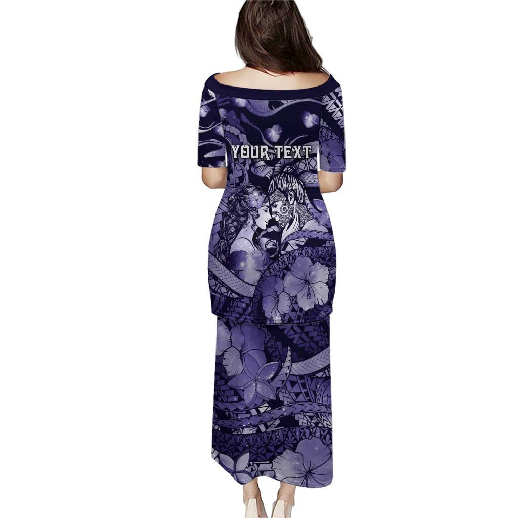 Personalised Maori Romantic Valentine Family Matching Puletasi and Hawaiian Shirt The Hongi Kiss Purple Galaxy