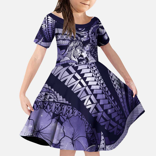 Personalised Maori Romantic Valentine Family Matching Tank Maxi Dress and Hawaiian Shirt The Hongi Kiss Purple Galaxy