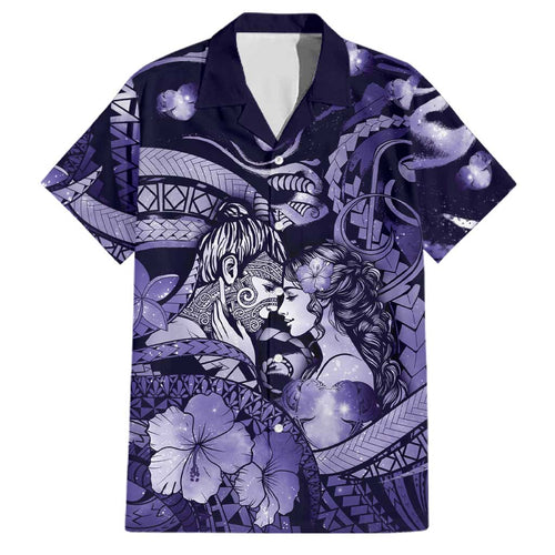 Personalised Maori Romantic Valentine Family Matching Tank Maxi Dress and Hawaiian Shirt The Hongi Kiss Purple Galaxy