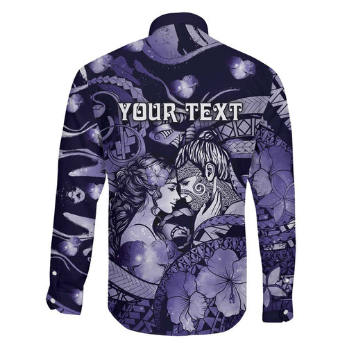 Personalised Maori Romantic Valentine Family Matching Tank Maxi Dress and Hawaiian Shirt The Hongi Kiss Purple Galaxy