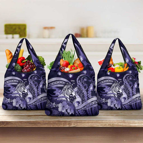 Maori Romantic Valentine Grocery Bag The Hongi Kiss Purple Galaxy
