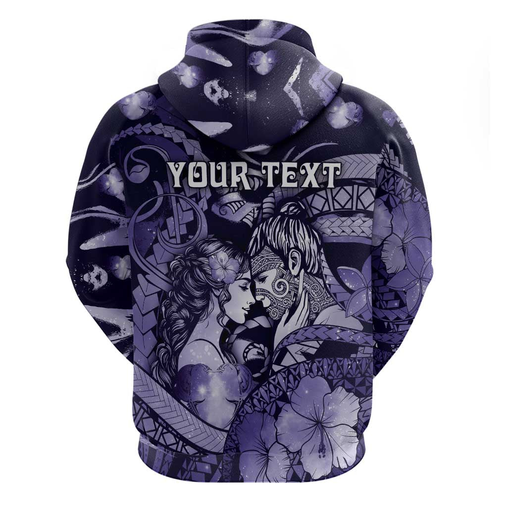 Personalised Maori Romantic Valentine Hoodie The Hongi Kiss Purple Galaxy