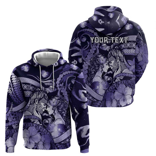 Personalised Maori Romantic Valentine Hoodie The Hongi Kiss Purple Galaxy