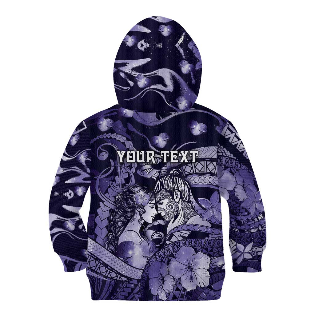 Personalised Maori Romantic Valentine Kid Hoodie The Hongi Kiss Purple Galaxy