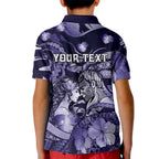 Personalised Maori Romantic Valentine Kid Polo Shirt The Hongi Kiss Purple Galaxy