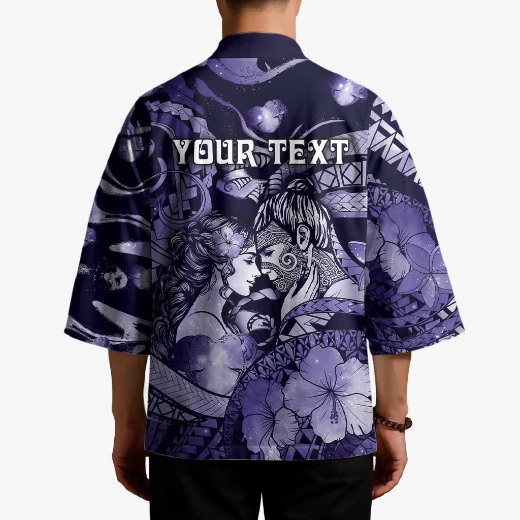 Personalised Maori Romantic Valentine Kimono The Hongi Kiss Purple Galaxy