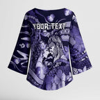 Personalised Maori Romantic Valentine Kimono Sleeve Blouse The Hongi Kiss Purple Galaxy