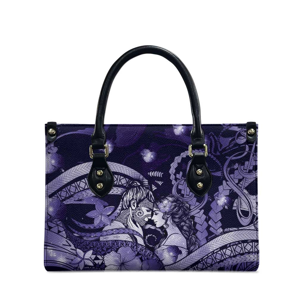 Maori Romantic Valentine Leather Bag The Hongi Kiss Purple Galaxy