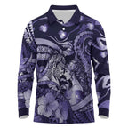 Personalised Maori Romantic Valentine Long Sleeve Polo Shirt The Hongi Kiss Purple Galaxy