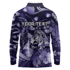 Personalised Maori Romantic Valentine Long Sleeve Polo Shirt The Hongi Kiss Purple Galaxy
