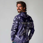 Personalised Maori Romantic Valentine Long Sleeve Polo Shirt The Hongi Kiss Purple Galaxy