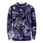 Personalised Maori Romantic Valentine Long Sleeve Shirt The Hongi Kiss Purple Galaxy