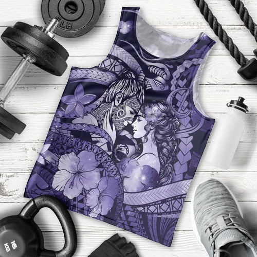 Personalised Maori Romantic Valentine Men Tank Top The Hongi Kiss Purple Galaxy