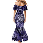 Personalised Maori Romantic Valentine Mermaid Dress The Hongi Kiss Purple Galaxy
