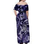Personalised Maori Romantic Valentine Off Shoulder Maxi Dress The Hongi Kiss Purple Galaxy
