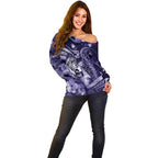 Personalised Maori Romantic Valentine Off Shoulder Sweater The Hongi Kiss Purple Galaxy