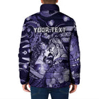 Personalised Maori Romantic Valentine Padded Jacket The Hongi Kiss Purple Galaxy