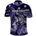 Personalised Maori Romantic Valentine Polo Shirt The Hongi Kiss Purple Galaxy