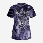 Personalised Maori Romantic Valentine Scrub Top The Hongi Kiss Purple Galaxy
