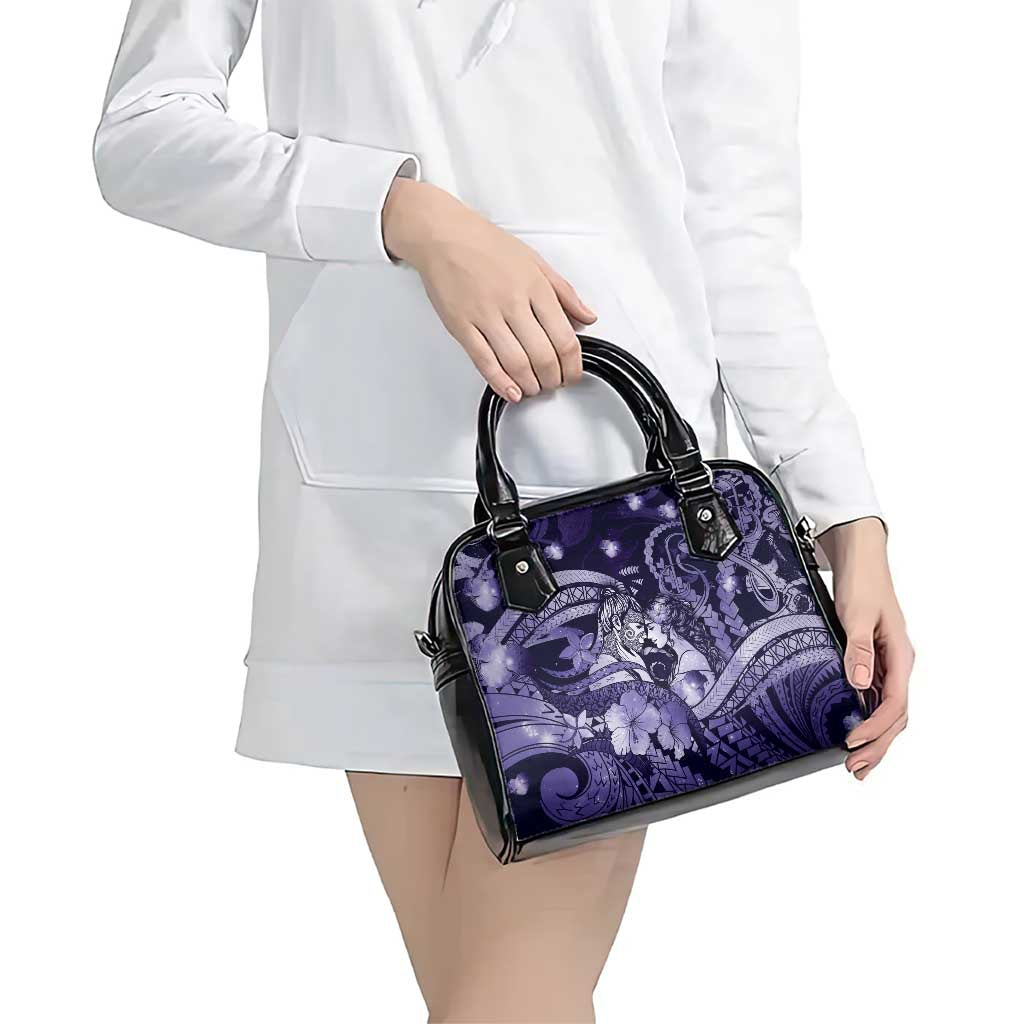 Maori Romantic Valentine Shoulder Handbag The Hongi Kiss Purple Galaxy